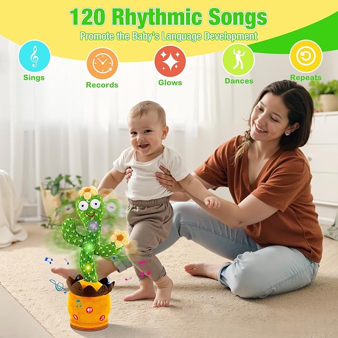 Ayeboovi Dancing Talking Cactus Baby Toy, Mimicking Recording Toy Repeats What You Say (Volume Adjustable Flowering Cactus)