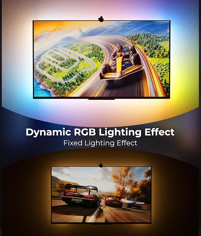 TV Backlight LED 15ft - TV Backlight Sync to Screen PC Monitor for 55-75 Inch RGB LED Strip Lights Cuttable with Sensor Smart App Control Game & Music Sync Color Changing Light for Home Decor