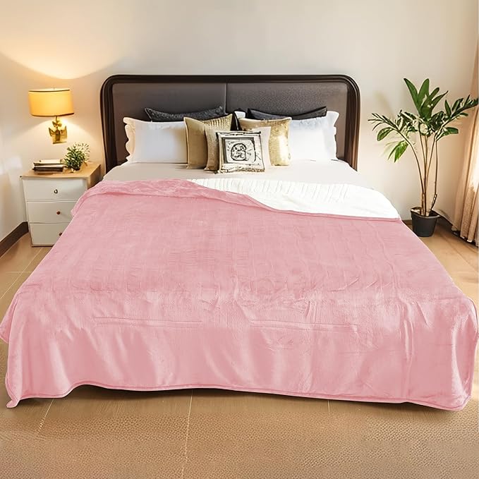 Electric Heated Blanket Queen Size - 84"x90", Soft Flannel Heating Blanket, 10 Heating Levels, 1-12 H Auto Shut Off, Dual Controllers, Breathable Warm and Washable for Bed, Light Pink