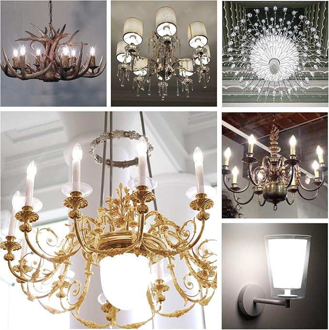 Hizashi Chandelier Light Bulbs 60 Watt 5000K Daylight, E12 Candelabra LED Light Bulb Dimmable, B11 Type B LED Candelabra Bulbs, 90+CRI, 6W, 550LM, Candle Light Bulbs, UL Listed, 12 Pack