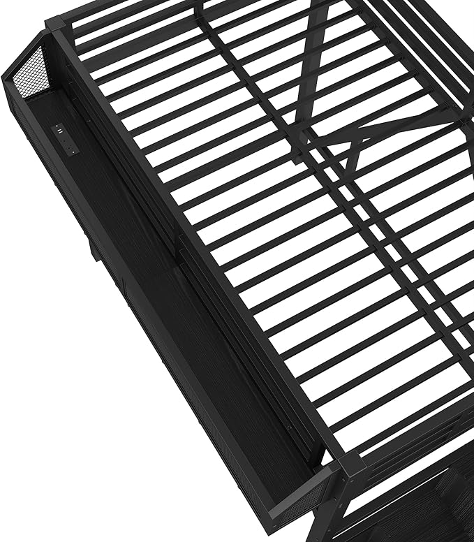 Bellemave Twin Loft Bed with Storage Stairs, Beside Shelf & Wardrobe, Metal Loft Bed Twin Size with USB Ports & LED Light, Large Under-Bed Space Loft Beds for Adults, Teens, Kids, Black