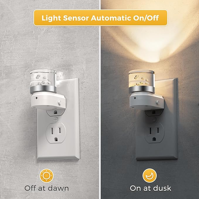L LOHAS LED Night Lights Plug into Wall, 2 Pack 3000K/4000k/5000K Adjustable Color Temperature Bubble Night Light, Dusk to Dawn Sensor for Hallway, Bathroom, Rooms