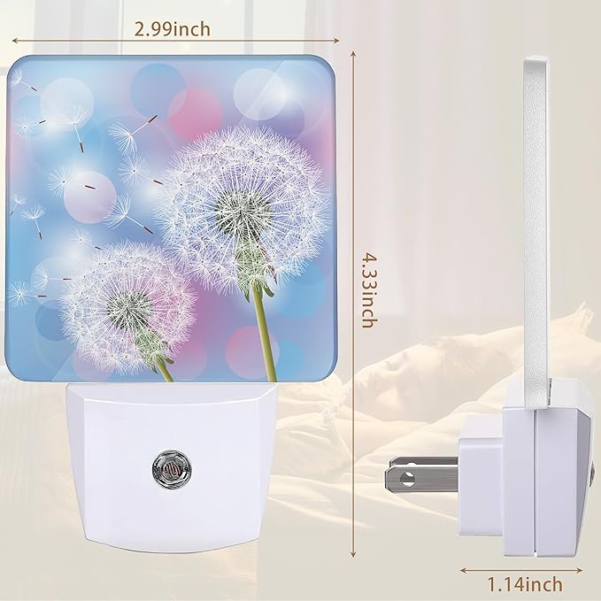 YASHILAIYA Dandelions Flower Night Light,Pink Night Lights Plug into Wall with Dusk to Dawn Light Sensors Nightlights for Bedroom Bathroom Hallway Kitchen Gifts Ideal for Girls Women