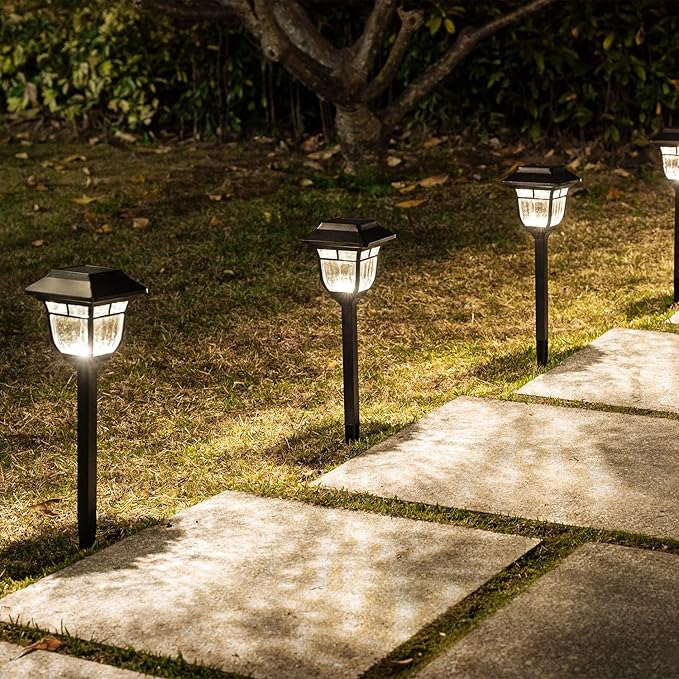 LeiDrail Solar Pathway Lights Outdoor, Glass Metal Solar Lights Outdoor Waterproof with 2 Modes, Solar Powered Garden Landscape Lighting for Patio Yard Driveway Walkway