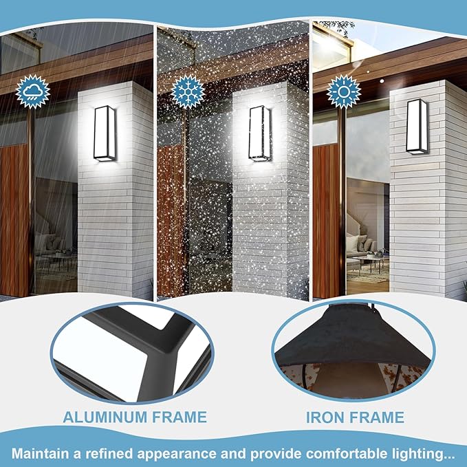 15 Inch LED Porch Light 30W 6500K Outdoor Wall Lighting 2400LM Aluminum Modern IP65 Waterproof Exterior Light Fixture Wall Mount for Patio Stairway Backyard