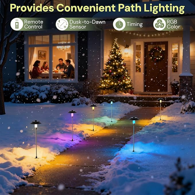 LOHAS RGB Low Voltage Landscape Lighting, Dusk to Dawn Outdoor Pathway Lights, 6W/12V Multi-Color Low Voltage Path Lights for Yard Garden Walkway Holiday Landscape Lighting, IP65, UL Listed, 6 Pack