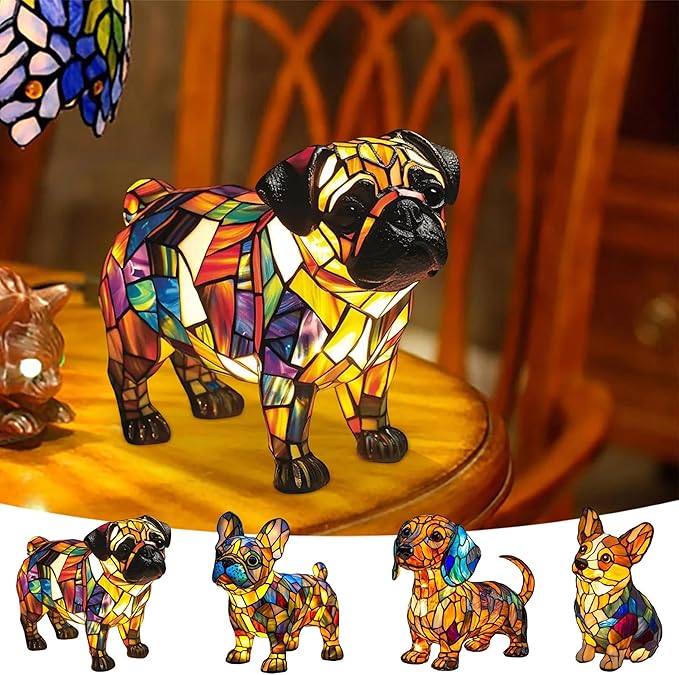 Corgi Lamp & Dog Breed Night Lights - Stained Resin Tabletop Lamp with Warm Ambient Glow, Vintage Animal Decor for Bedroom/Office, Husky