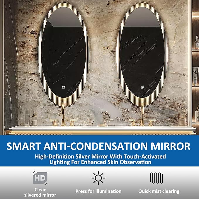 Double Sink Bathroom Vanity - 2 Smart LED Defog Mirror | Ambient Lighting & Striped Door Panel & Multilayer Wood Board, Floating Freestanding Bathroom Vanity (48'')