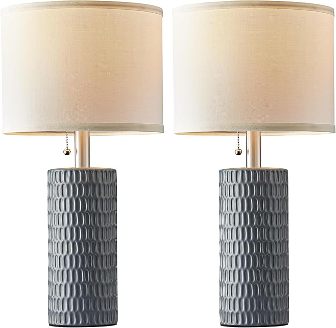Table Lamps for Living Room Set of 2, Ceramic Table Lamps for Bedroom, 20" Modern Lamps for Night Stands, Grey