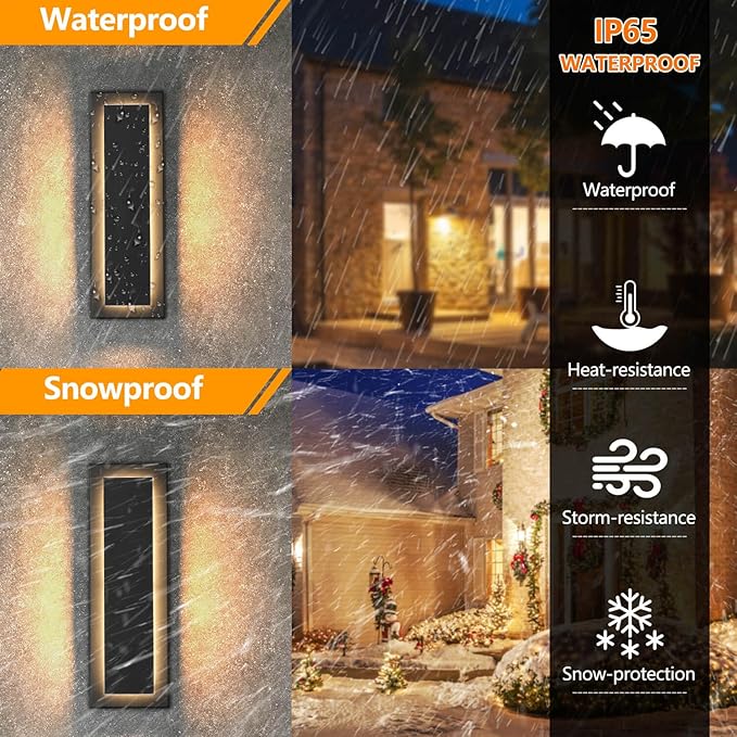 tewei 15.7 Inch Modern Outdoor Wall Sconce, Long Black LED Exterior Lighting Fixtures, Modern Large Outdoor Front Porch Lights Outside Wall Mount Lights for House, Warm White 3000K, 1 Pack