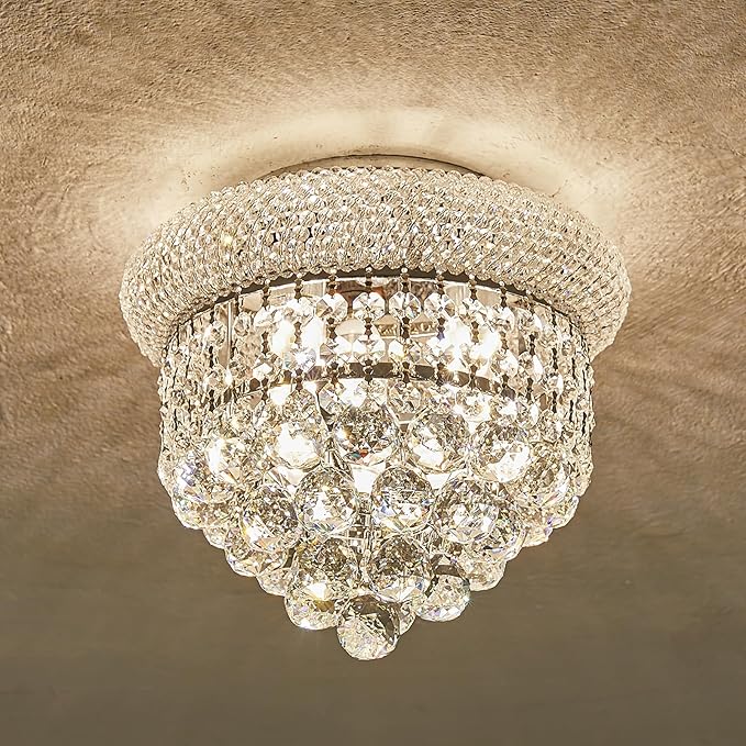 3 - Light Flush Mount Crystal Chandelier for Bathroom Hallway Entryway Closet Bedroom Laundry Chrome Finish
