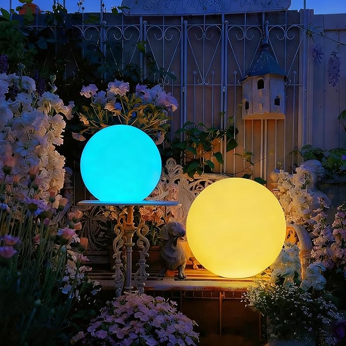 20-inch Large LED Globe Orb Light, Rechargeable LED Ball Light, Dimmable 16 RGB Colors Globe Floor Lamp w/Remote, Indoor/Outdoor Waterproof Glowing Orb Mood Lamp for Home Garden Patio Party