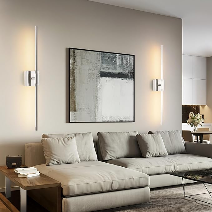Battery Operated Wall Sconces Set of 2, Dimmable Battery Wall Sconce with Remote Control, Sand-Nickel LED Rechargeable Sconces, 24 Inch Modern Wireless Wall Lights for Bedroom, Living Room