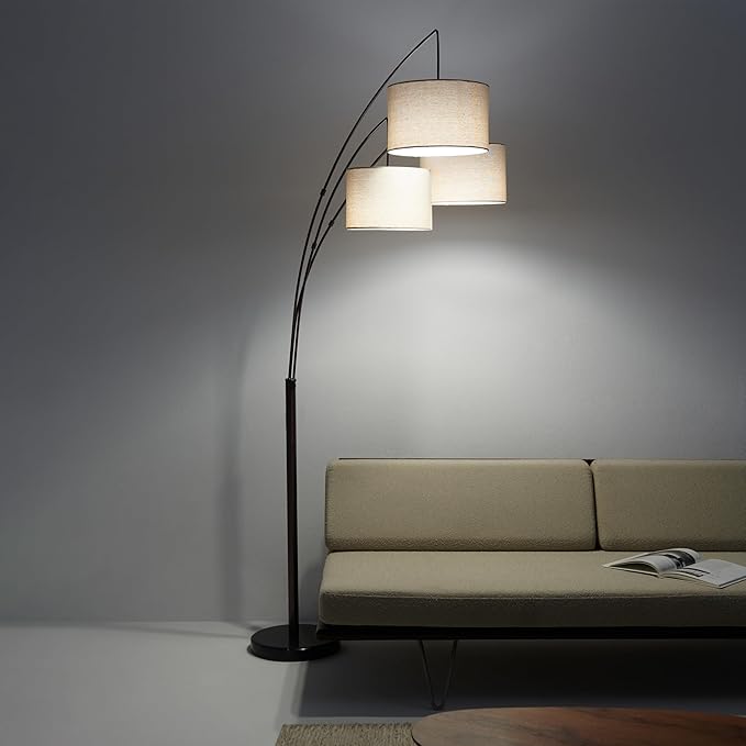 Brightech Trilage Arc Floor Lamp for Living Room, Multi Head Tree Floor Lamp for Bedroom, 3 Lights Standing Lamps Hanging Over The Couch - Oil Rubbed Bronze