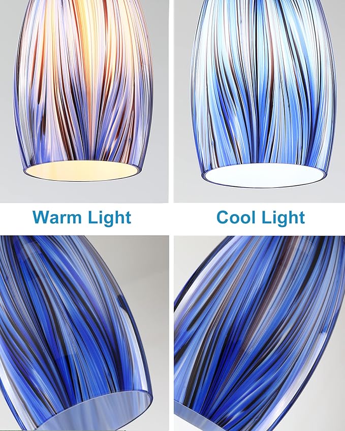Oval Glass Lamp Shade Only Art Glass Lamp Covers Light Fixture Replacement for Kitchen Island Mini pendant Ceiling Lights Chandelier Hand Blown Glass Shade Replacement (Brown and Blue）