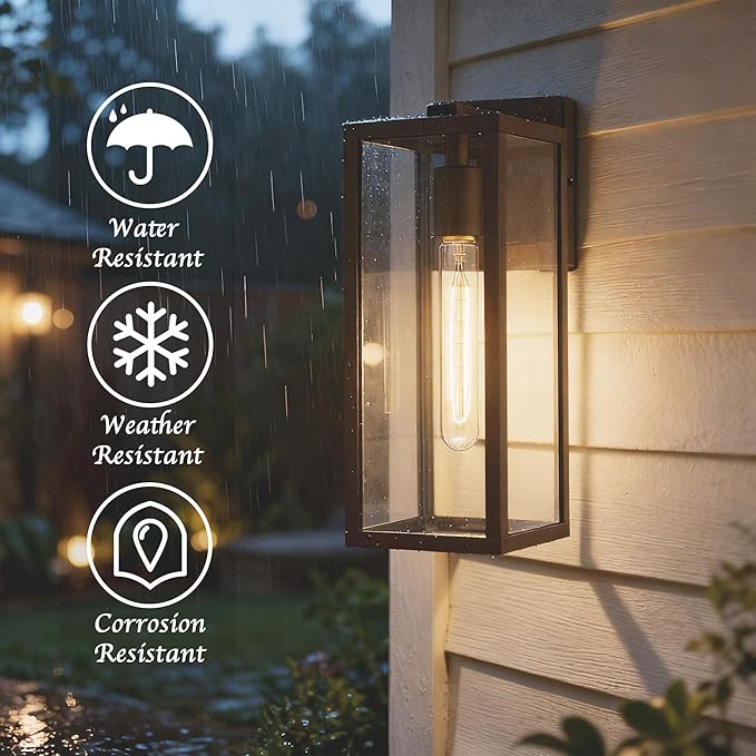 Bestshared Outdoor Wall Lantern, Anti-Rust Outdoor Wall Sconce Light Fixtures, Front Door Mount Light, Exterior Lighting Fixture, Porch Lamp with Clear Glass (Oil Rubbed Bronze, 2 Pack)