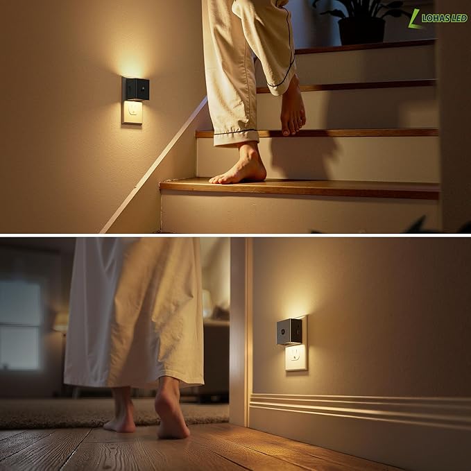 L LOHAS LED Motion Sensor Night Light, [2-Pack] Motion Activated Night Light, Motion Sensor and Dusk to Dawn Sensor, Brightness Adjustable, 3000K Soft White Nightlight for Bathroom Hallway Kitchen