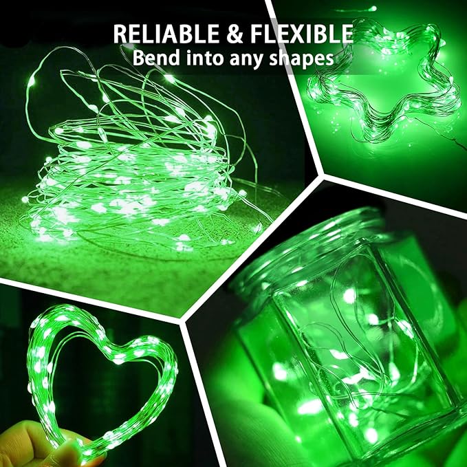 Green Fairy Lights 100 Pack 7Ft 20 LED Twinkle String Lights 3 Modes Battery Operated Waterproof Firefly Starry for Mason Jar Party Wedding Christmas Valentines Day Table Centerpieces