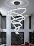 Flashing God Modern 6 Ring Crystal Chandeliers for High Ceiling Large Foyer Chandeliers LED Dimmable Crystal Ceiling Light Fixtures for Entryway Living Room Staircase Black