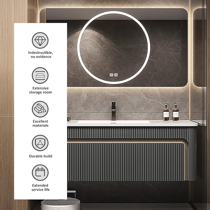 Bathroom Vanity Set - Bathroom Vanity with Sink Include Led Smart Defogging Mirror Cabinet & Ambient Lighting | Wall Mounted Bathroom Vanities (36'')