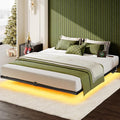 King Size Bed Frame, Floating Bed Frame King Size with Charging Station & LED Lights, Modern Metal Platform Bed with Mattress Slide Stopper, Noise-Free, No Box Spring Needed, Easy Assembly