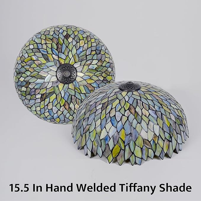Tiffany Style Table Lamp Vintage Stained Glass Desk Lamp Mable Gradient Green Wisteria Bedside Reading Light Decor Bedroom Living Room Home Office D15 xH24 (Green Wisteria)