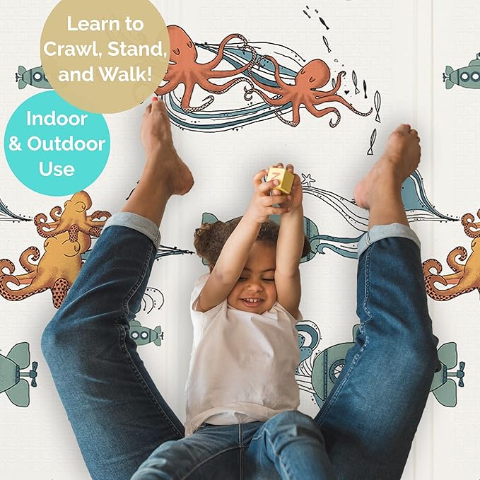 JumpOff Jo Baby Play Mat - Large Folding Foam Play Mat for Infants, Babies, Toddlers, Waterproof, Double-Sided (70" x 59")