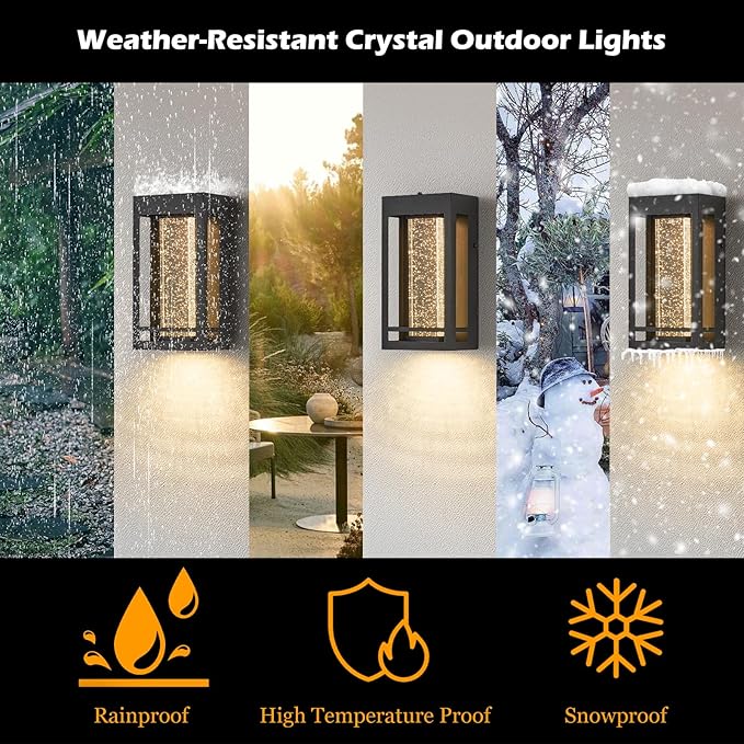 Dusk to Dawn Sensor Porch Lights, Crystal Bubble Exterior Lighting Fixtures, Modern Outdoor Wall Light, Outdoor Lighting Fixture for Porch, 2Pack