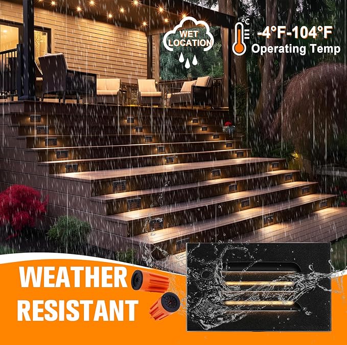 CLOUDY BAY 5CCT 12V 4W Low Voltage LED Step Light with Horizontal Louvered Faceplate for Steps Decks Stairs,Outdoor Stair Lights,Wet Locations,6 Pack,Black