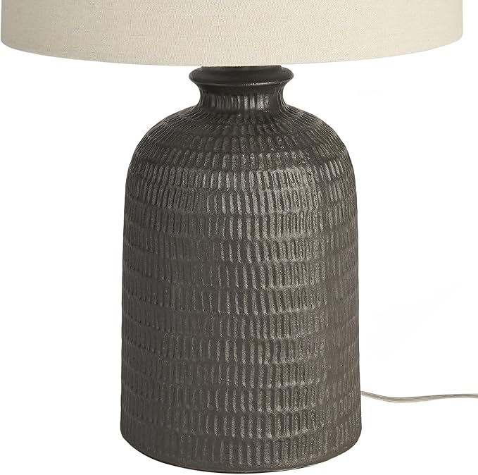 Nourison Home 24" Black Farmhouse Honeycomb Textured Table Lamp for Bedside Table, Living Room, Dining, Entryway