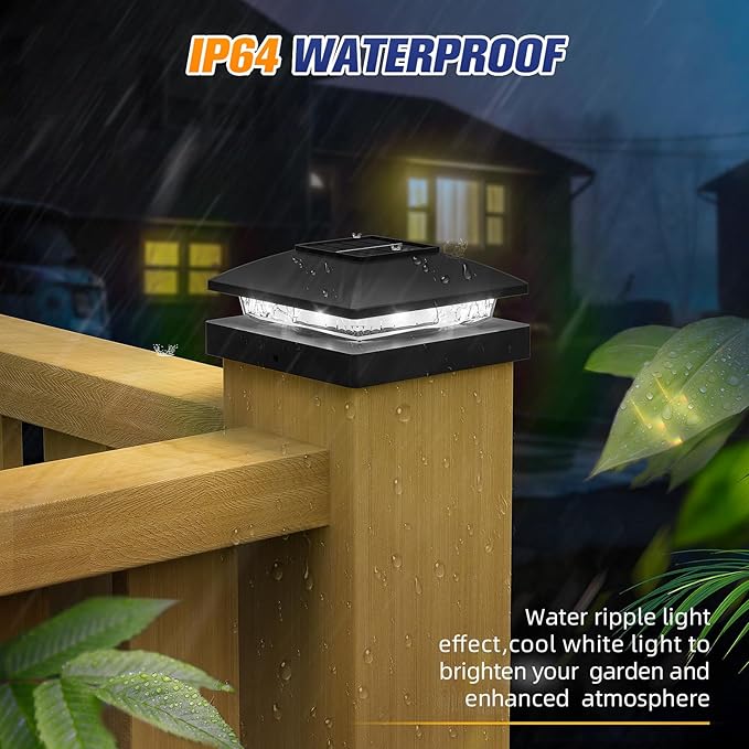 APONUO 4x4 Solar Post Cap Lights, 8 Pack Black for Wood/Vinyl Posts - IP64 Waterproof, 6500K Cool White LED, No-Wire Fence Lights & Deck Lights for Patio Garden Yard Patio