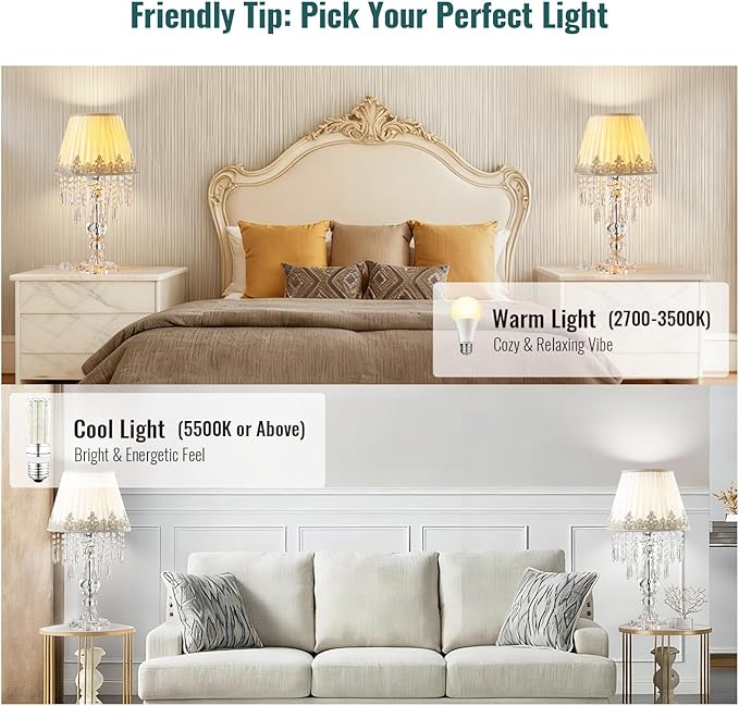 Siljoy Crystal Table Lamp Set of 2, 22.8'' Tall Modern Crystal Bedside Table Lamp, Farmhouse Dimmable Nightstand Lamp with Raindrop K9 Crystals for Living Room Dining Room Bedroom