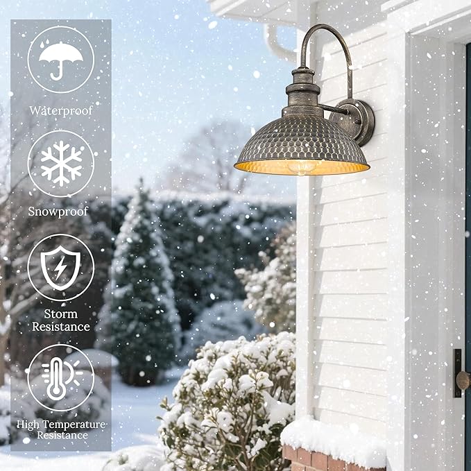 Casia Farmhouse Barn Lights, Rustic Outside Wall Sconce, Exterior Outdoor Mounted Lighting Fixture, Vintage Wall Light, Porch Lamp for Front Door,Porch,Patio,Garge (Vintage Pewter, 6 Pack)