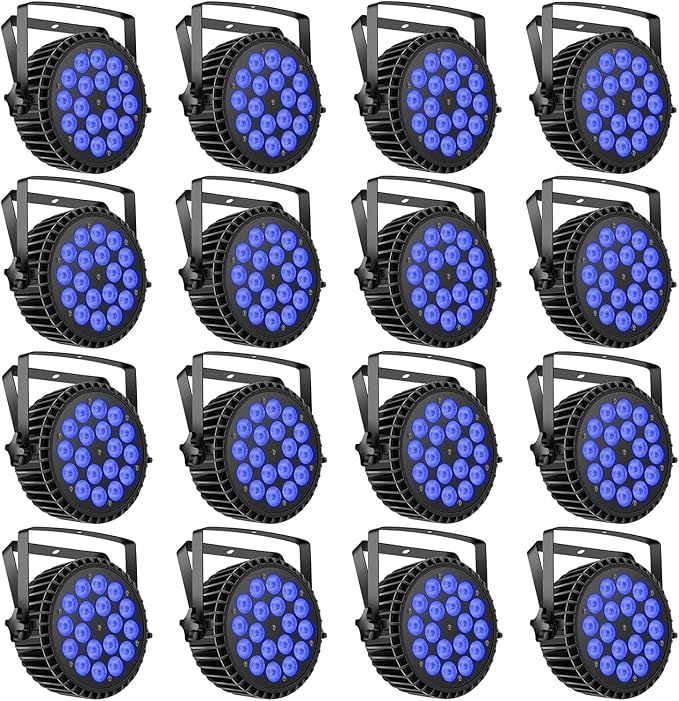 Par Lights LED Stage Lights, U`King 18X12W RGBW 4-in-1 Uplights Stage Lighting Effect by DMX and Sound Activated Control Wash Light for Wedding Parties Church Club DJ Live Show (16 Packs)
