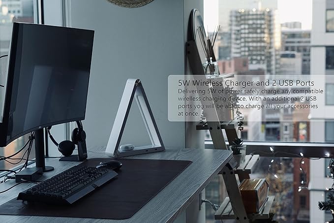 Modern LED Desk Lamp with Dimmable Light Control Wireless Charging and 2 USB Ports for Home Office Dorms Bedroom Reading Light (Rose Gold)