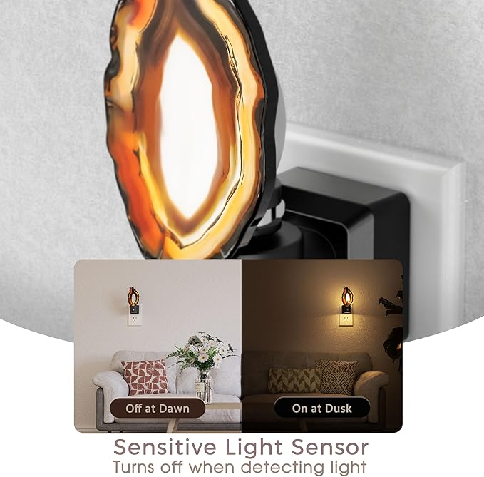 Briignite Agate Night Lights Plug into Wall, Dimmable Night Lights with Adjustable Brightness, LED Nightlight with Dusk to Dawn Sensor, Red Healing Stone Agate 3000K Warm White for Hallway Bedroom
