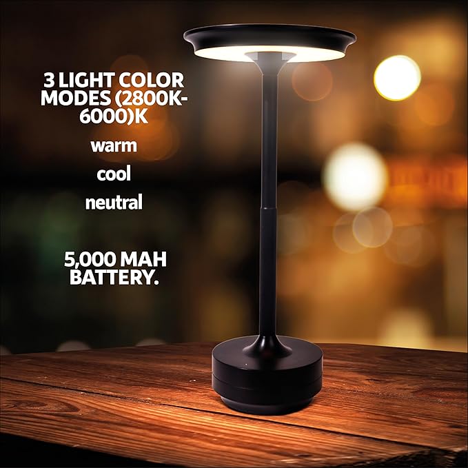 10 Pack - Black Rechargeable Cordless Table Lamps, Portable LED Desk Lamps, Dimming 5000mAh Rechargeable Battery Powered LED Lighting for Restaurant,Bar, Bedroom, Outdoor, Party