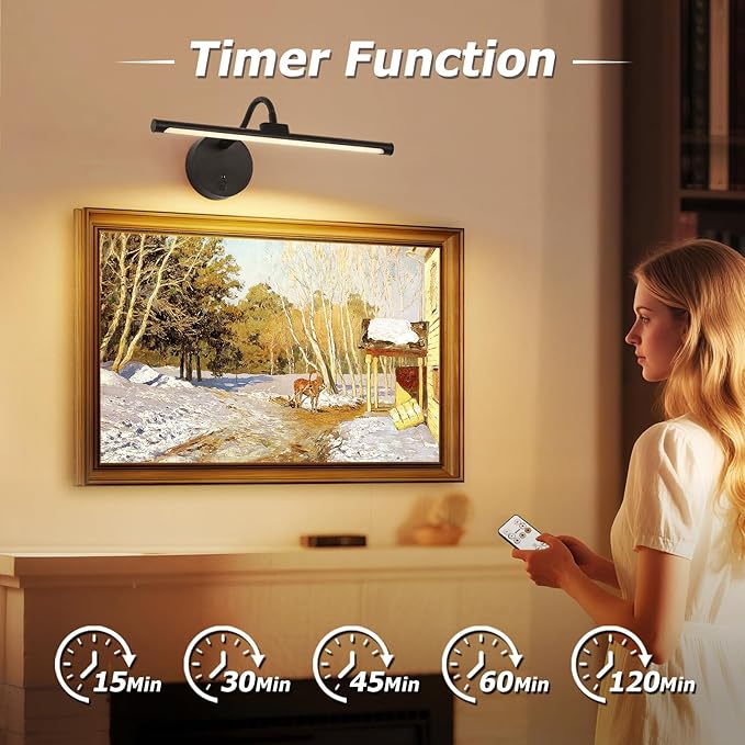 Picture Lights for Wall – Wireless Rechargeable LED Light with Remote, Adjustable Arm, Gold Battery Operated Display Lighting for Paintings, Bedroom, Gallery Wall Décor (Black, 12.6 inch - 2Pack)