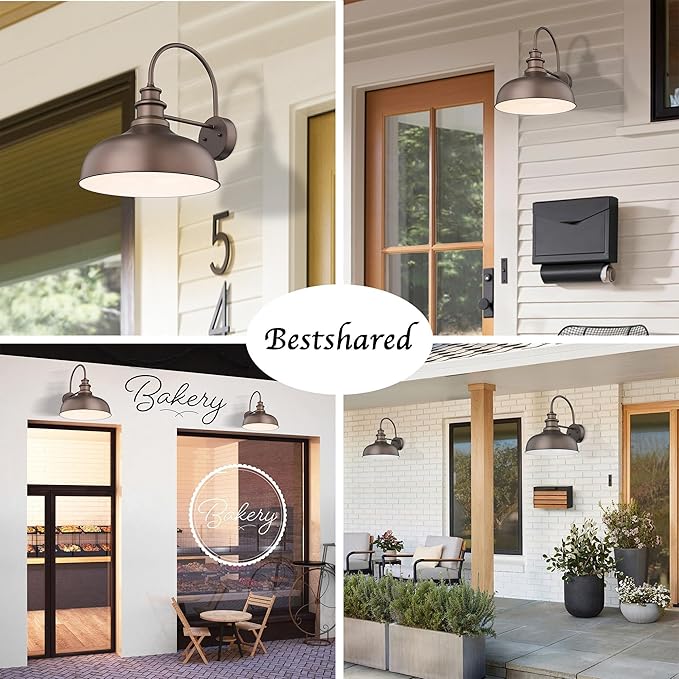 Bestshared 16 Inch Large Outdoor Barn Light Farmhouse Wall Mount Light Fixture Exterior Sconce Lighting Outdoor Wall Lantern Light Vintage Farmhouse Barn Light(ORB+White, 16"-1pack)