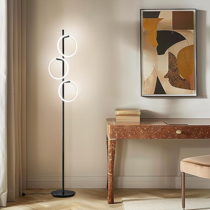 Brightech Saturn Modern Color Changing Floor Lamp - Tall Tree LED Lamp Perfect for Living Room Decor - Beautiful RGB Color Gradient and 3 LED Lights for Bedroom, Office, Reading - Black