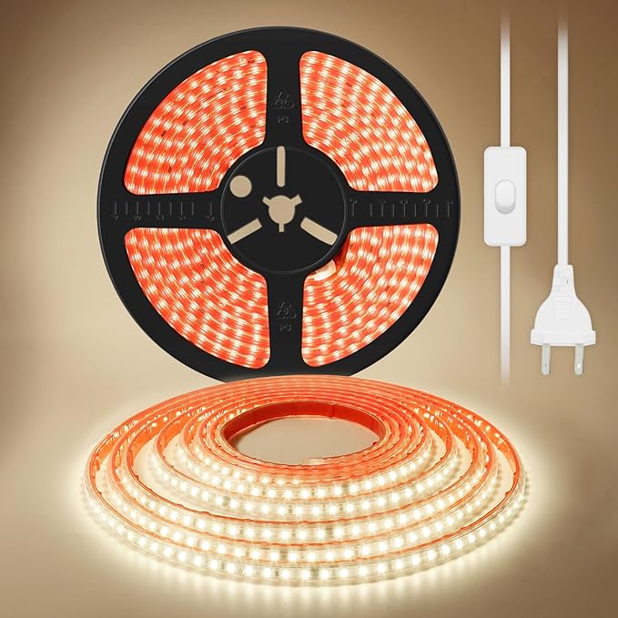 LED Lights 6.56 ft AC 120V Hardwired LED Strip Lights 2M SMD 2835 LED Tape Light Flexible White LED Strips 4000K 110 Volt with ON/Off Switch (White, 6.56ft)