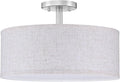 LED 18W Adjustable 3000/4000/5000K 15 Inch Drum Lenin Fabric Brushed Nickel Semi Flush Mount Close to Ceiling Light Fixture for Bedroom,Living Room,Dining Room Hallway