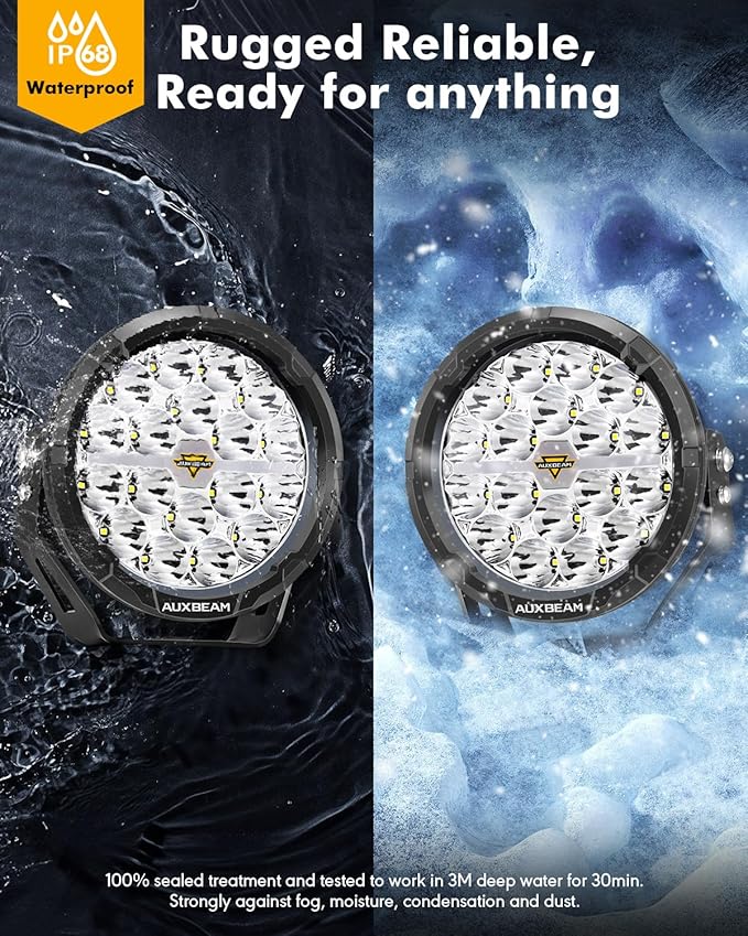 Auxbeam RAY-L Series 7 Inch Round Offroad Lights Amber White DRL Function 3 Modes LED Spotlights 240W 25800LM Dual Color Driving Off-Road Lighting, Pair