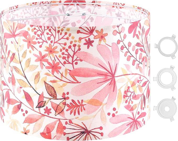 GO&SO 1 Pack Drum Large Lamp Shade,Red Leaf Printed Pattern Design, 16" x16" x12", 1.65" Spider E27 Base, DIY Assembly with Multi-Adapter (E26/E14/10mm),Ideal for Table/Floor Lamps/Pendant Lighting