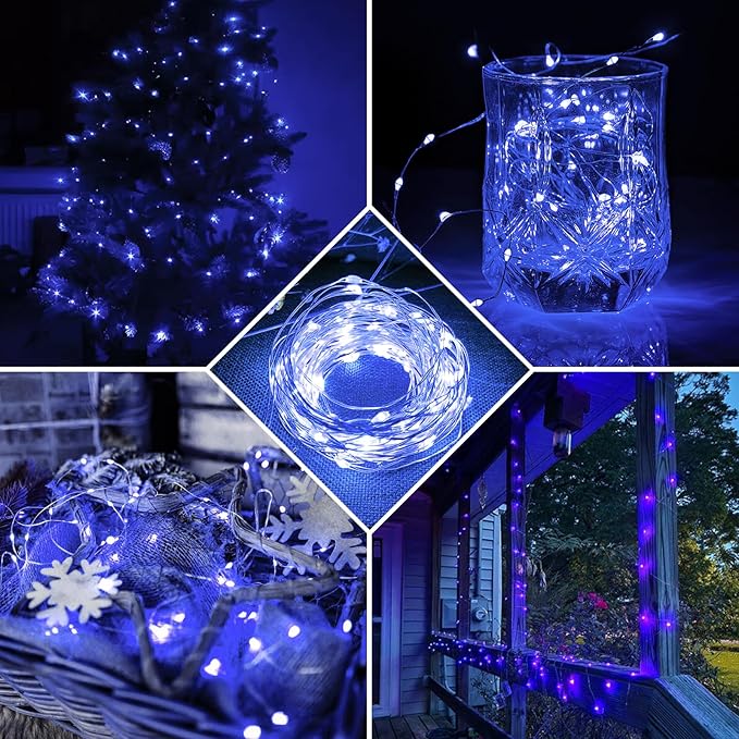 8 Pack Blue Fairy Lights 7Ft 20 LED Twinkle String Lights 3 Modes Battery Operated Waterproof Firefly Starry for Mason Jar Party Wedding Christmas Valentines Day Table Centerpieces