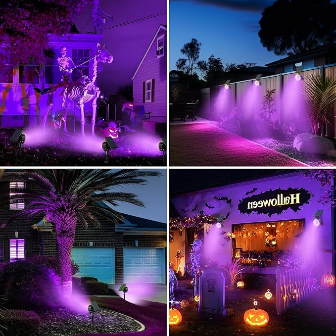 nipify 2 Pack Solar Spot Lights Outdoor Waterproof, Solar Spotlight Light for Outside Yard Landscape Lighting Pathway Lights Wall Auto On/Off, Purple