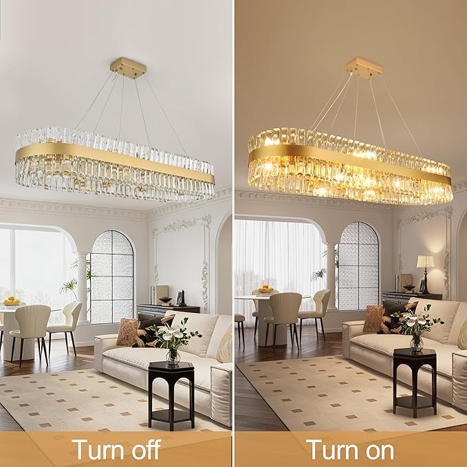 MADEM Modern Crystal Chandeliers,Gold Chandelier Light Fixture, Contemporary Pendant Ceiling Light for Dining Room Living Room Kitchen Island Entryway Foyer,E12 x 20（Bulbs not Included）.