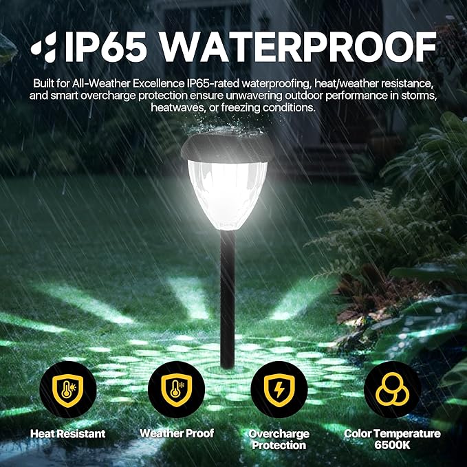 Ensenior 8-Pack Solar Lights Outdoor, 14.17" Auto ON/Off 6500K LED Solar Garden Lights for Pathway, Yard, Patio, Walkway, Planter, Waterproof, Energy-Efficient Landscape Lighting