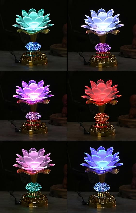 Colorful LED Lotus Buddhist Lamp, Gradient Buddha Light for Worship, Prayer and Display, Low Power Consumption, Eco - Friendly Material for Buddha Occasions, Buddhist Supplies - Pink