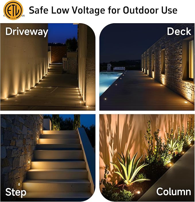 Gardenreet Brass Well Lights Low Voltage, 12V Flush Mount In Ground Landscape Lights with 2.5W 225LM MR8 LED Bulb and PVC Sleeve, IP65 Waterproof Landscape Well Light for Deck and Pathway, 6-Pack
